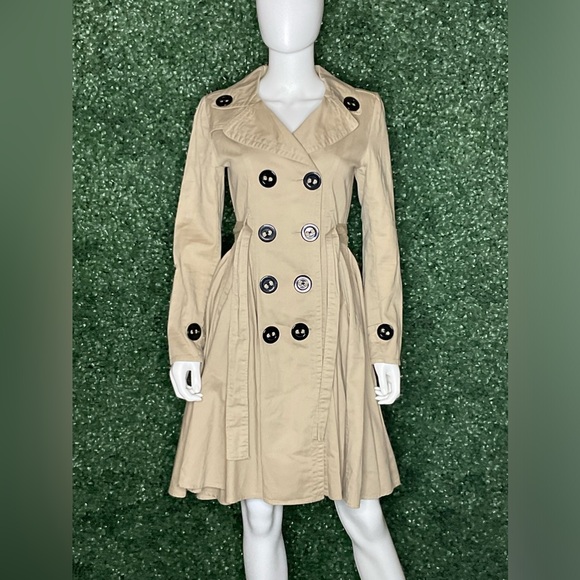 Demanding Say What? Flared Double Breasted Women's Cotton Trench Jacket VTG RARE - Picture 2 of 7